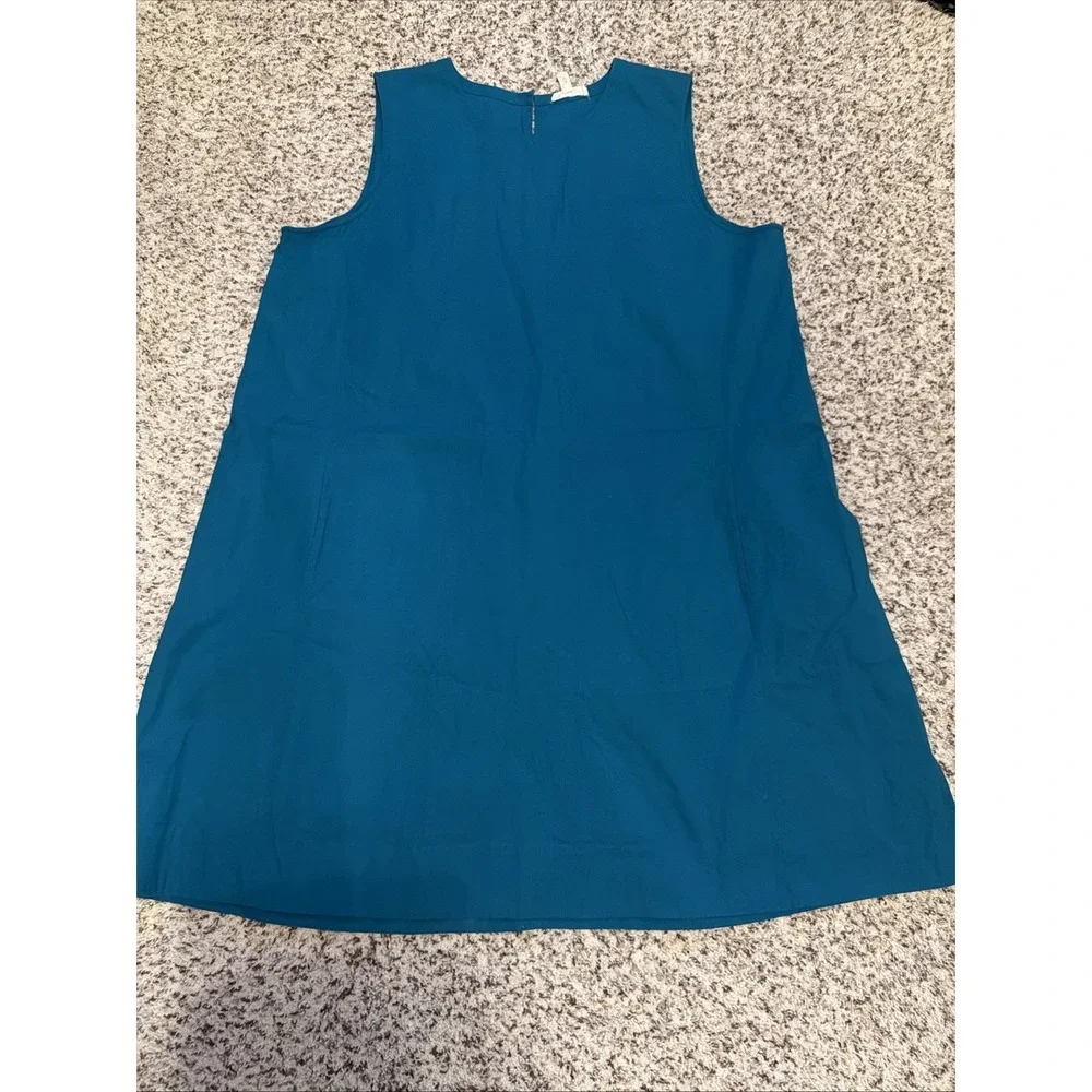 Eileen Fisher Sleeveless A-Line Dress Size XL Organic Cotton Blend Blue - Picture 1 of 7
